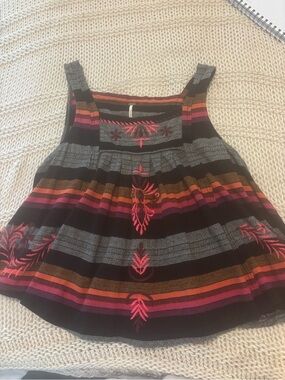 Free People Black Tank Top with Pink and Orange Stripes
